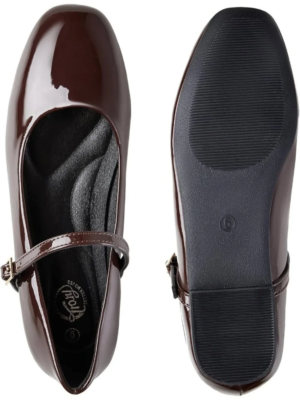 Women's Dark Brown Square Toe Adjustable Buckle Strap Ballet Flat Slip On Shoes